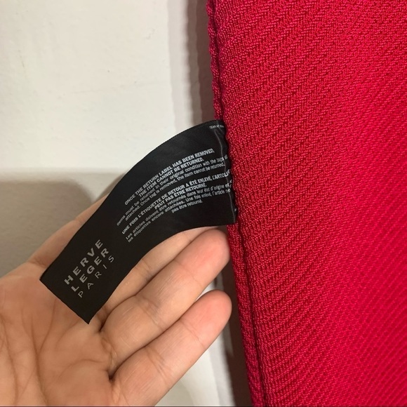 HERVÉ LÉGER Fringed bandage gown V neck Sleeveless red/pink women’s xl new - Picture 7 of 14